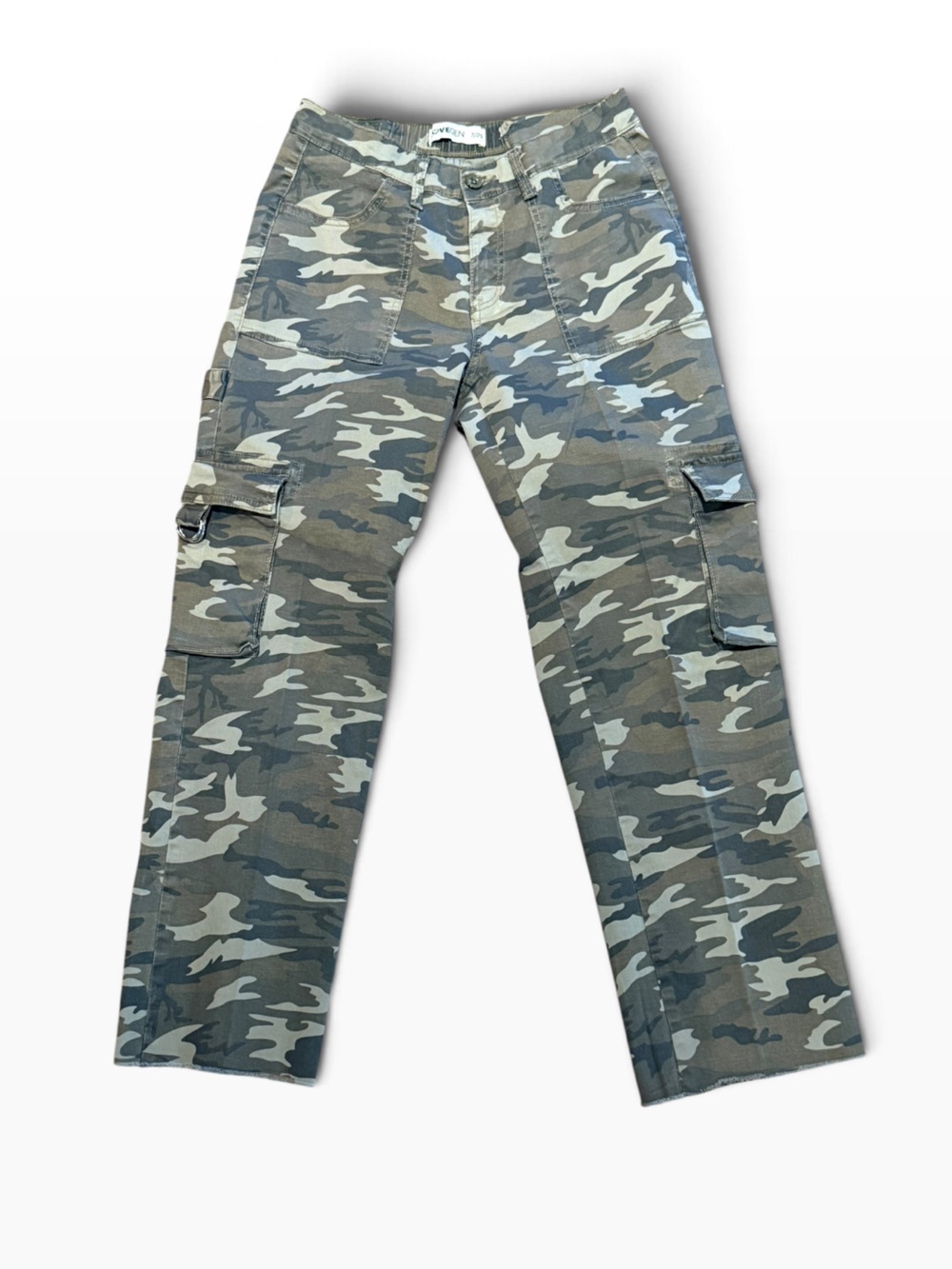 LoveGen Women’s 7/29 Camo Cargo Pants with Raw Edge Hem